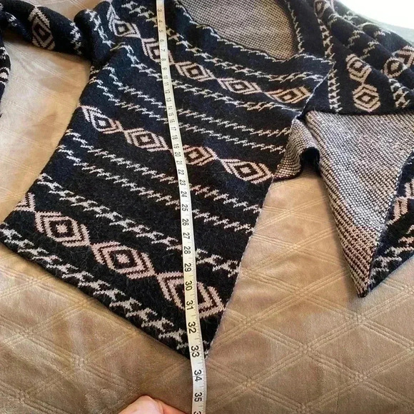 Garnet Hill Waterfall Open Front Cardigan Sweater, Black & Cream in Size Small. - Picture 9 of 12